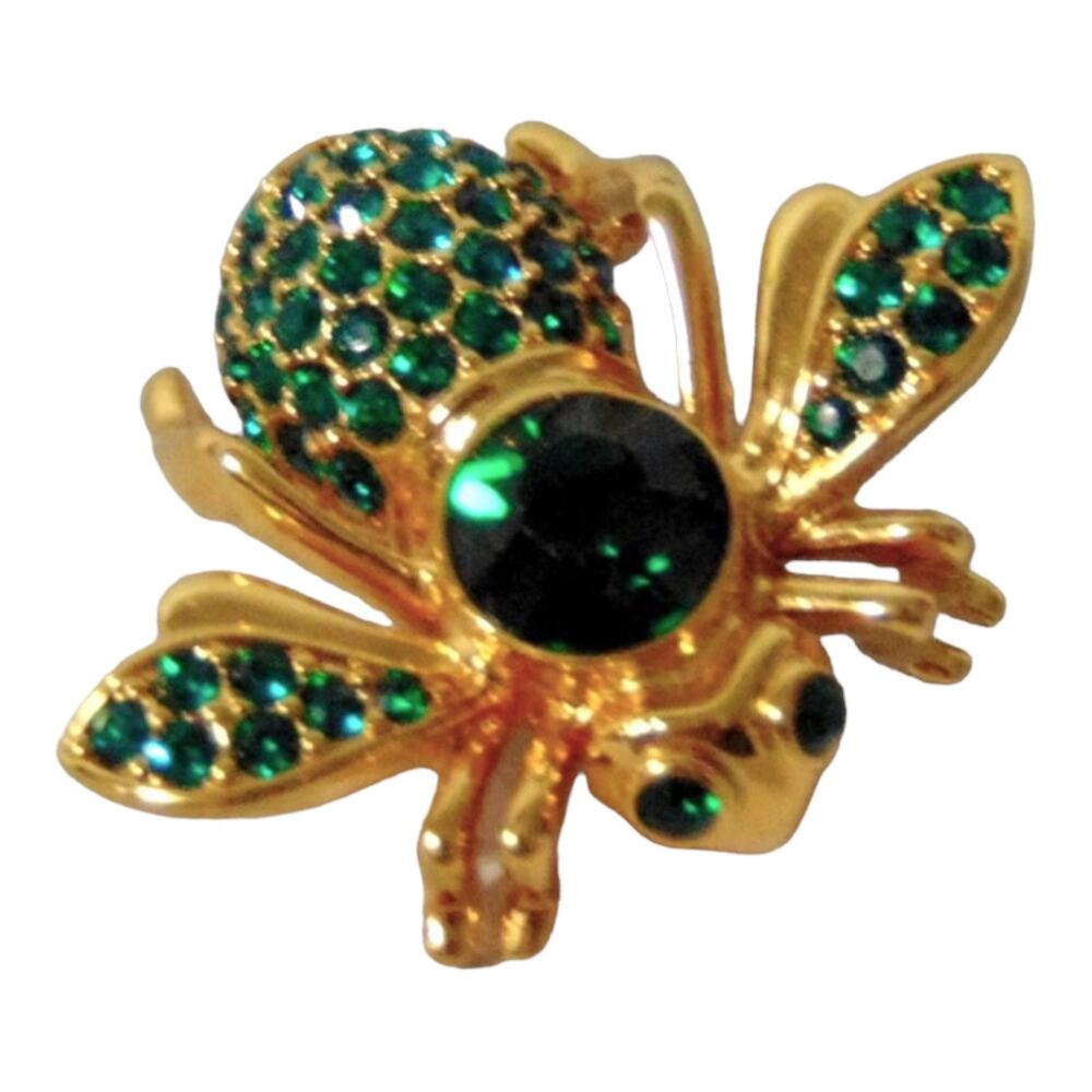 Joan Rivers May Birthstone Bee Brooch Pin Crystal Emerald Green Gold Birthday
